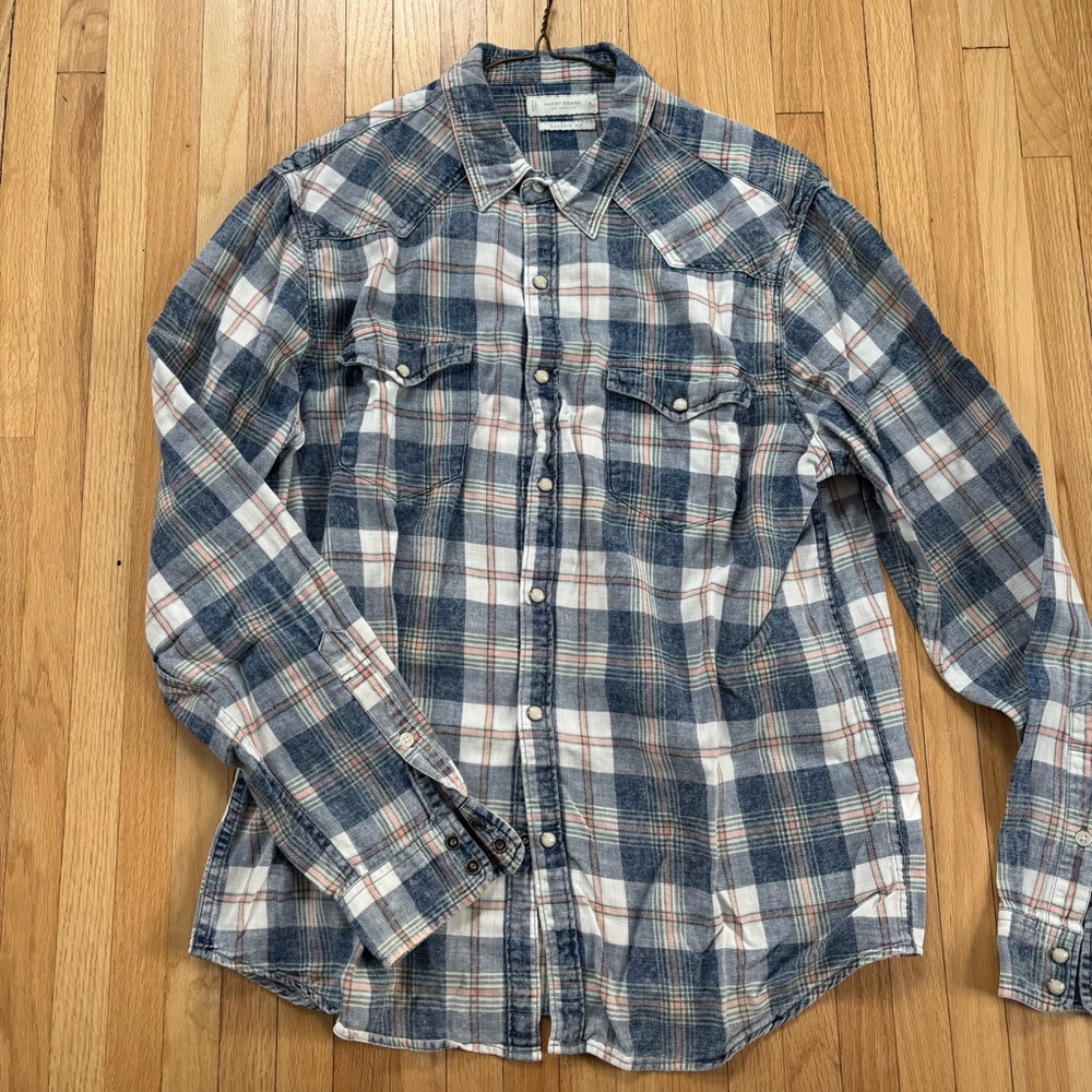 Lucky Brand Blue and White Plaid Button Down Shirt